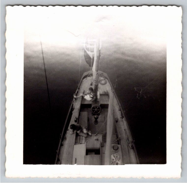 Vintage 1950s Wooden Sailboat Deck Overhead View B&W Photograph
