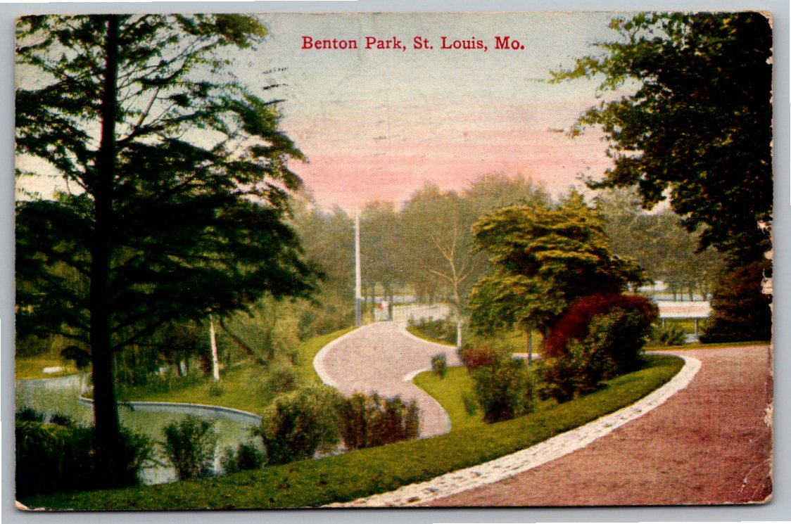 1908 St. Louis Missouri Benton Park Lake Scene Vintage Postcard