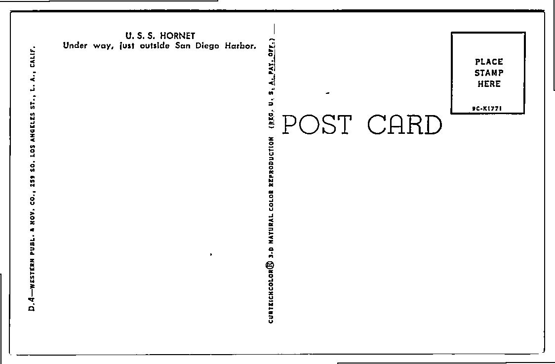 Vintage USS Hornet Aircraft Carrier Postcard | San Diego Harbor - Back / Reverse View