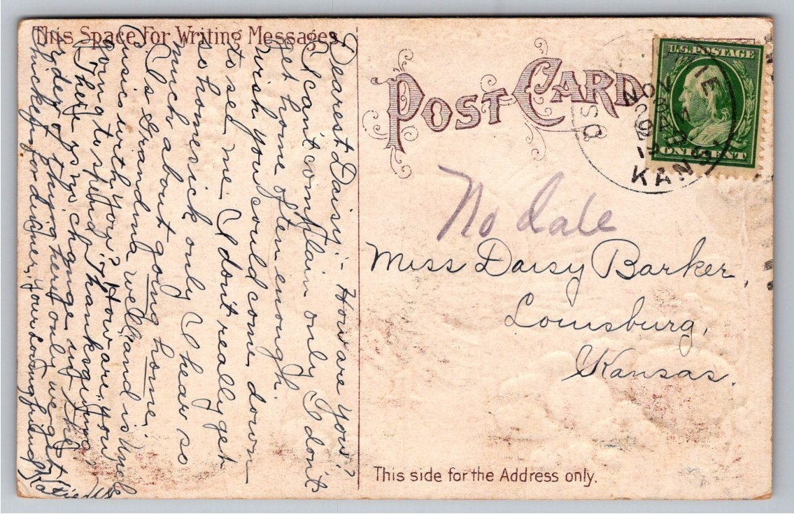 Antique 1910 Embossed Thanksgiving Postcard with US Flag & Turkey - Back / Reverse View