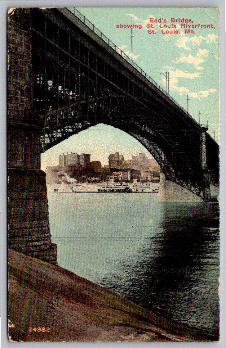 Vintage 1911 Eads Bridge & St. Louis Riverfront Color Postcard