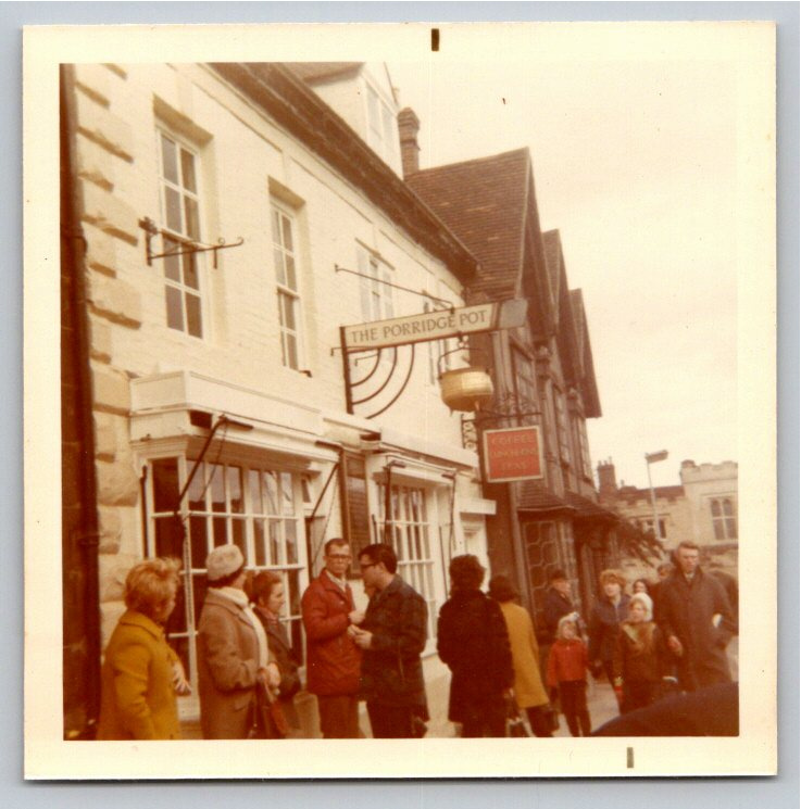 Vintage 1970 Warwick Castle Street Scene: The Porridge Pot