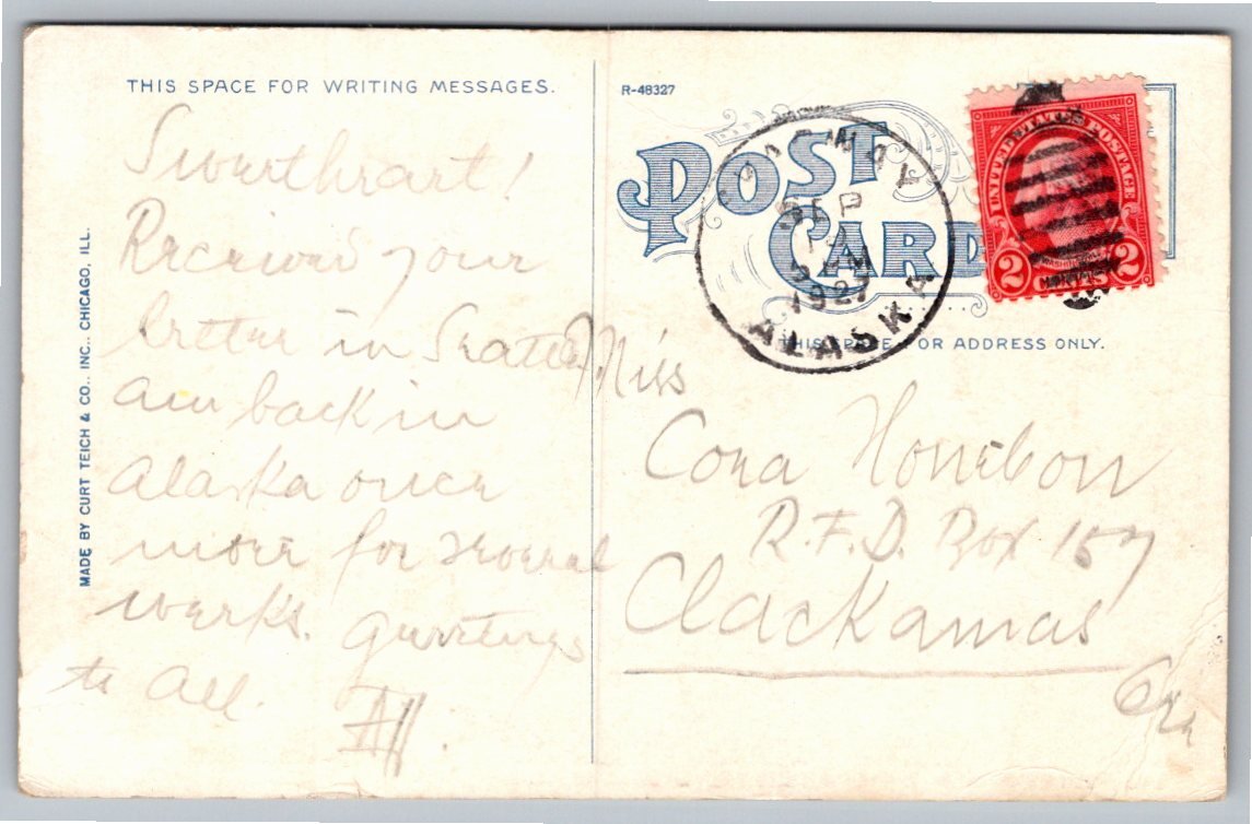 Vintage Sawtooth Mountains White Pass & Yukon Route Postcard 1927 - Back / Reverse View