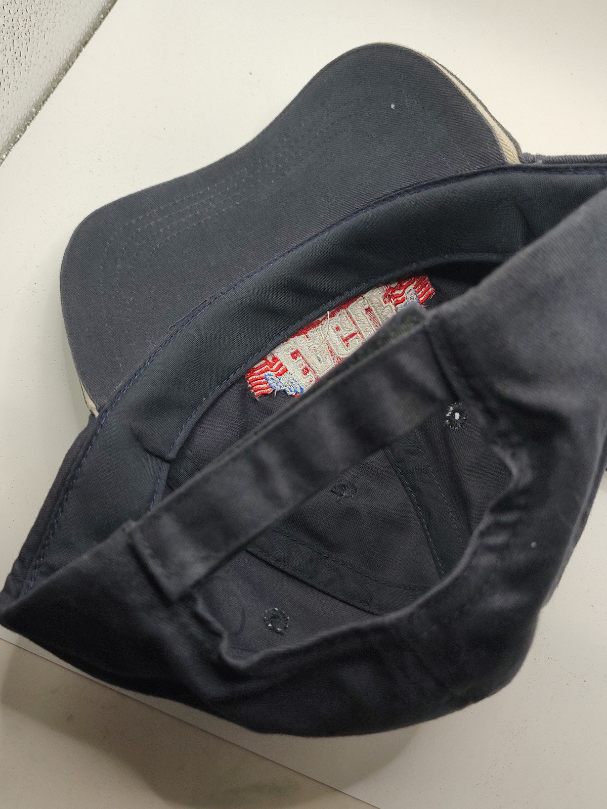Vintage Eagle Buick Pontiac GMC Dealership Navy Strapback Hat - Angle / View 3
