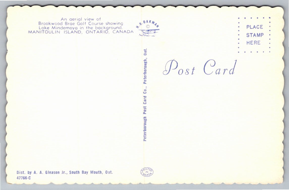 Vintage Postcard: Brookwood Brae Golf Course, Manitoulin Island - Back / Reverse View