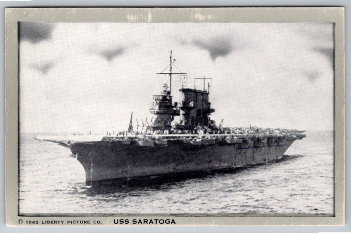 1945 USS Saratoga WWII Aircraft Carrier Vintage Photo Postcard
