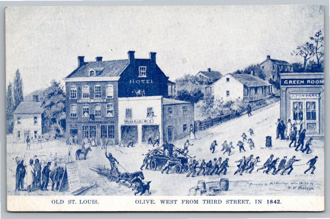 c. 1910 St. Louis Postcard: Olive Street & Cross Keys Hotel in