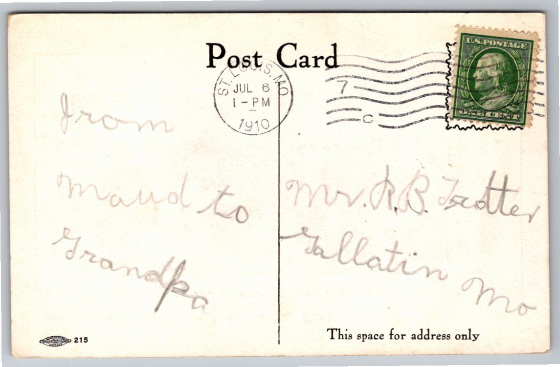 1910 Antique Postcard: Railroadmens Home in Highland Park - Back / Reverse View
