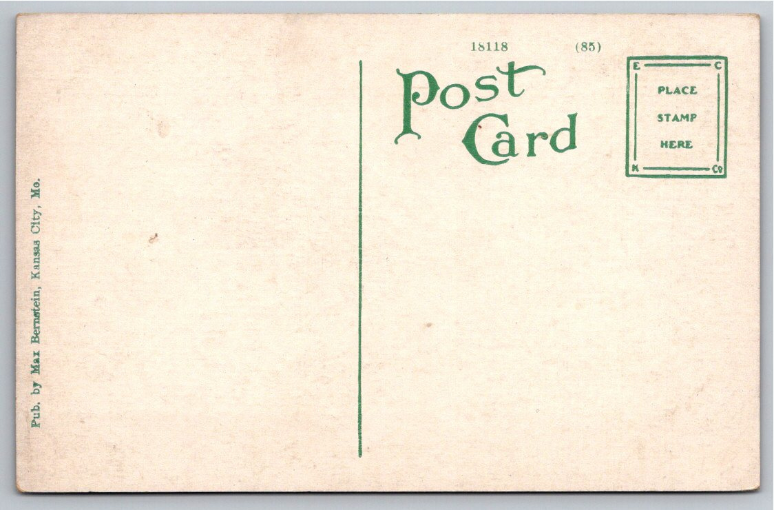 Vintage 1920s Kansas City MO 11th St East Streetscape Postcard - Back / Reverse View