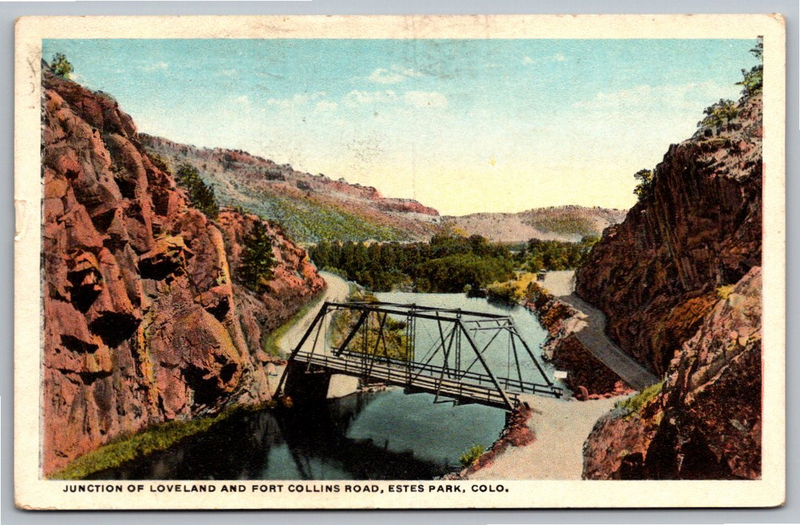 1922 Antique Postcard: Junction of Loveland & Fort Collins Road