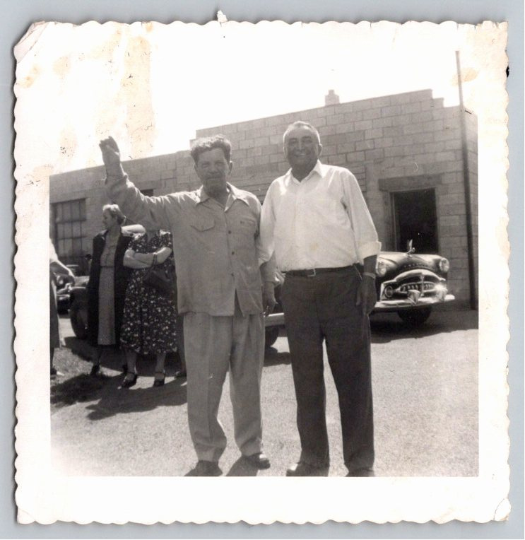 Vintage 1950s B&W Photo: Men Posing with Classic Packard