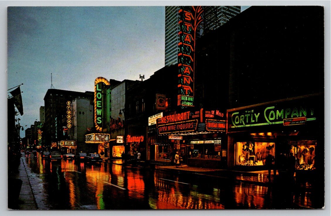 Vintage Montreal Postcard: St. Catherine Street Neon at Night