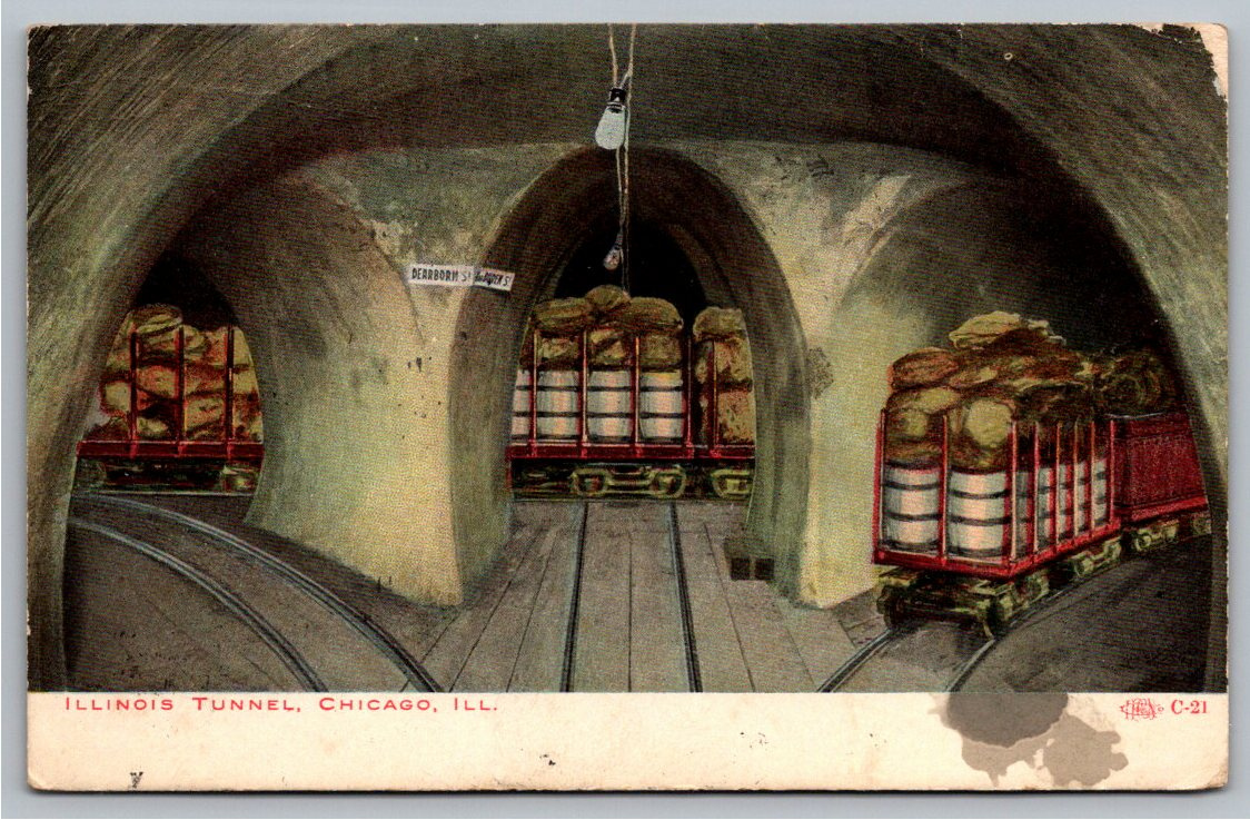 1908 Illinois Tunnel Chicago Underground Freight Train Postcard