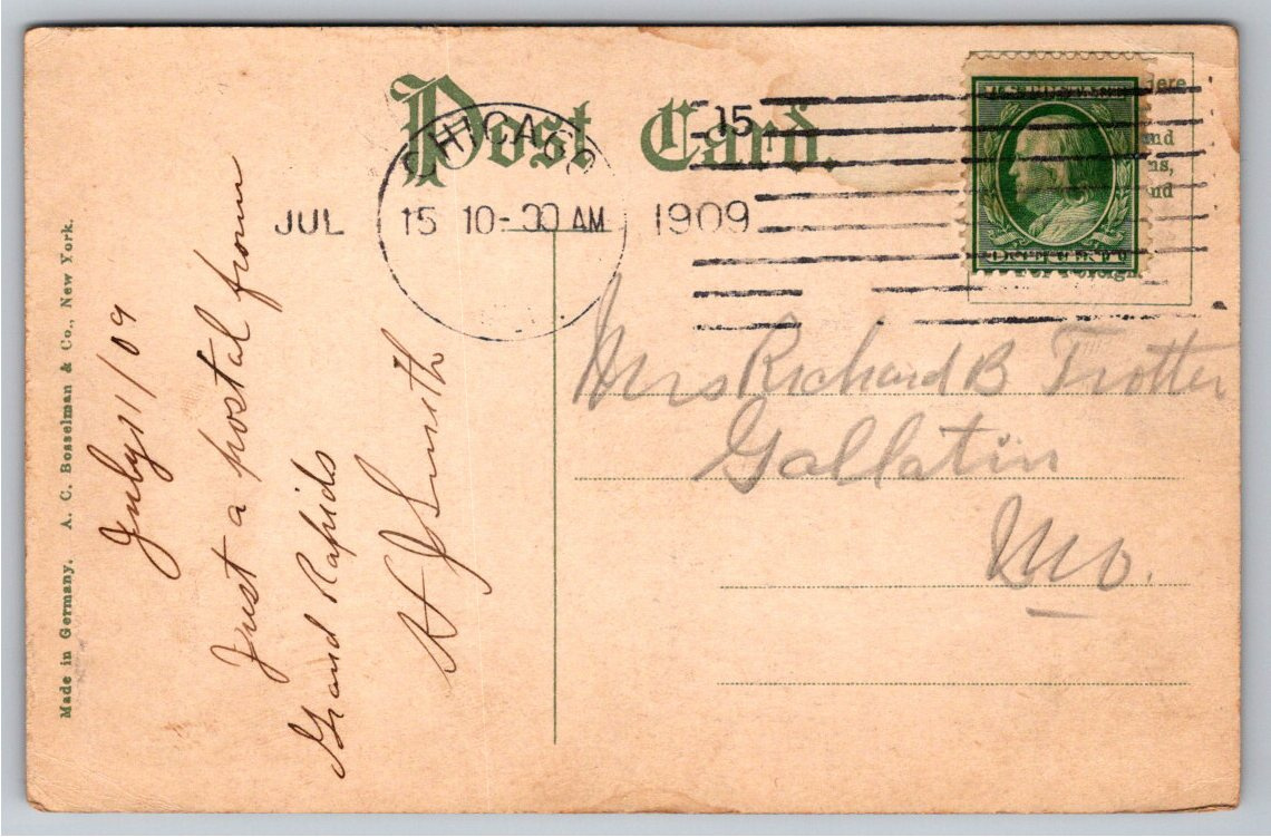 1909 Michigan Soldiers Home Postcard | Grand Rapids History - Back / Reverse View