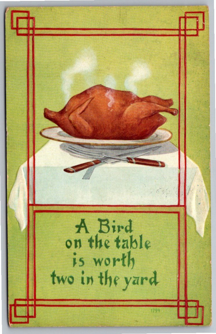 Antique 1909 Thanksgiving Turkey Postcard: A Bird on the Table