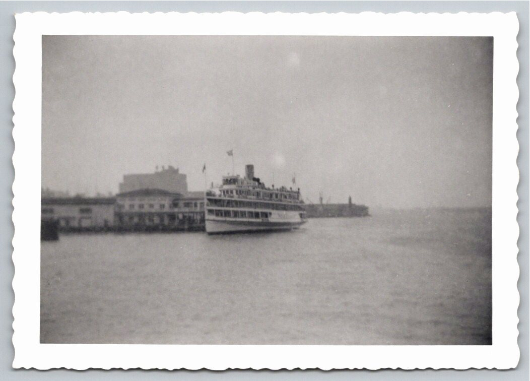 1940s Steamship Ferry Boat Harbor Dock Original Vintage Snapshot