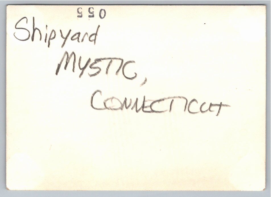 1960s Mystic Connecticut Shipyard & Harbor Docks Vintage Photo - Back / Reverse View