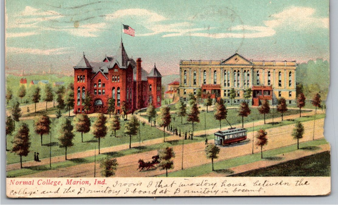 1908 Normal College Marion Indiana Vintage Postcard: Streetcar