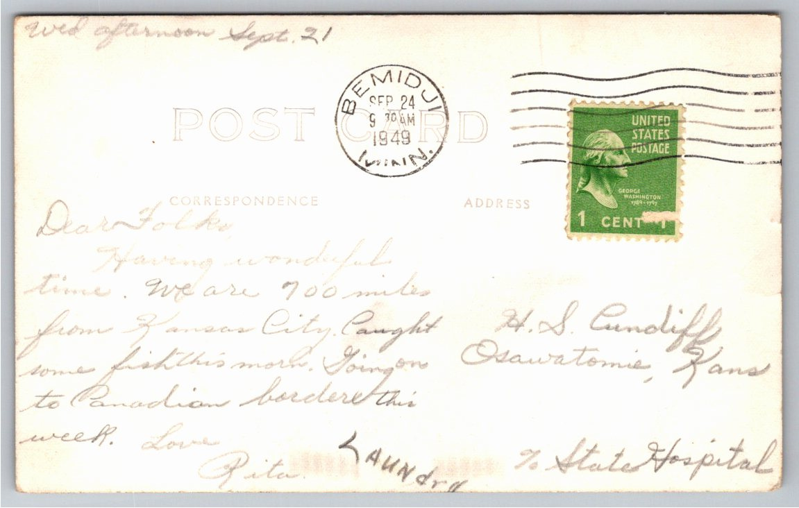 1949 Paul Bunyan & Babe the Blue Ox RPPC Postcard Bemidji MN - Back / Reverse View