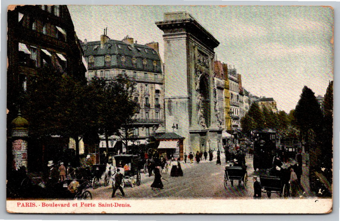 1907 Vintage Paris Color Postcard: Porte Saint-Denis Boulevard