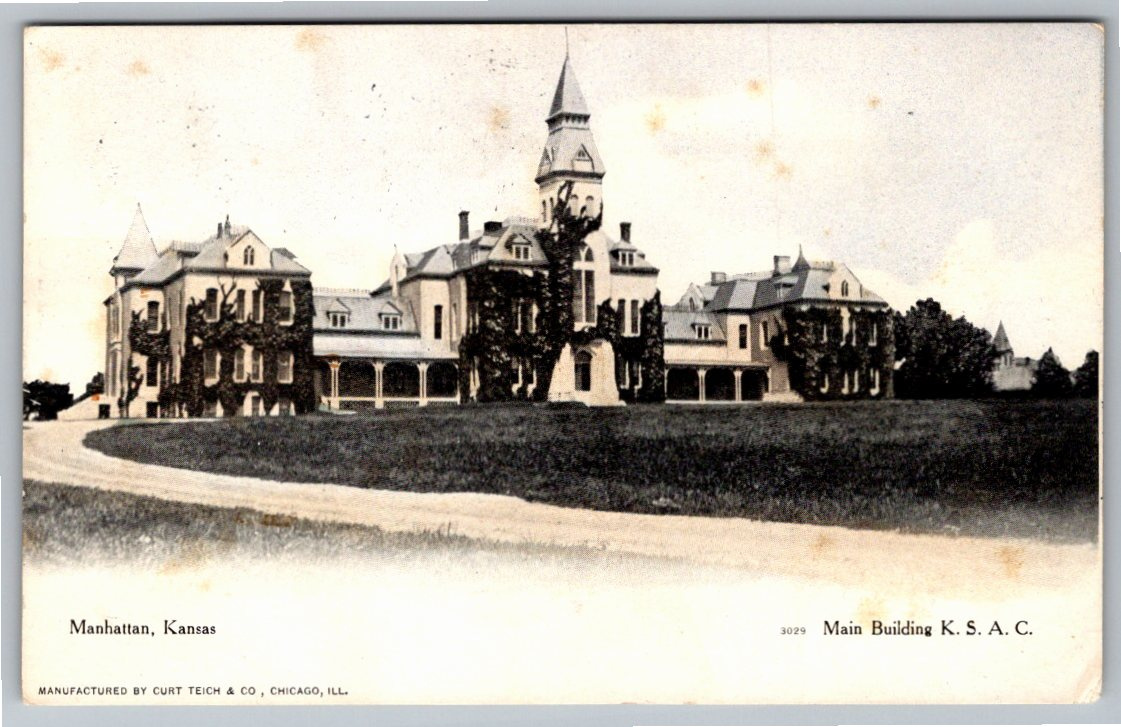 1907 KSAC Main Building Postcard: Anderson Hall, Manhattan Kansas