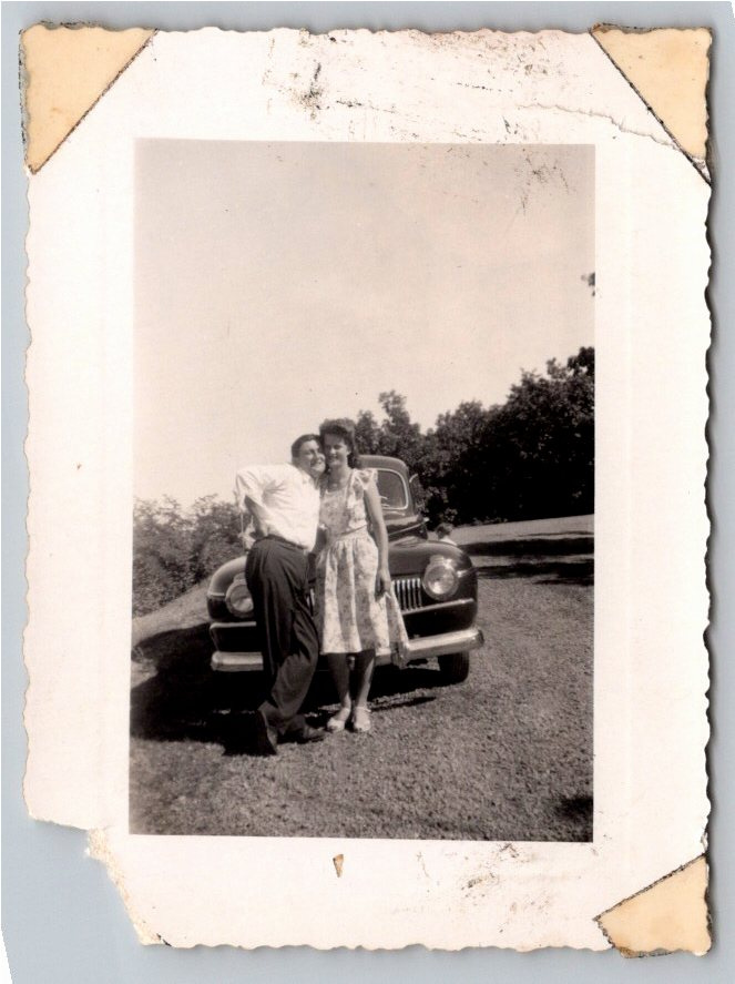 1940s Virginia Snapshot: Couple with Ford Sedan in Stewartsville