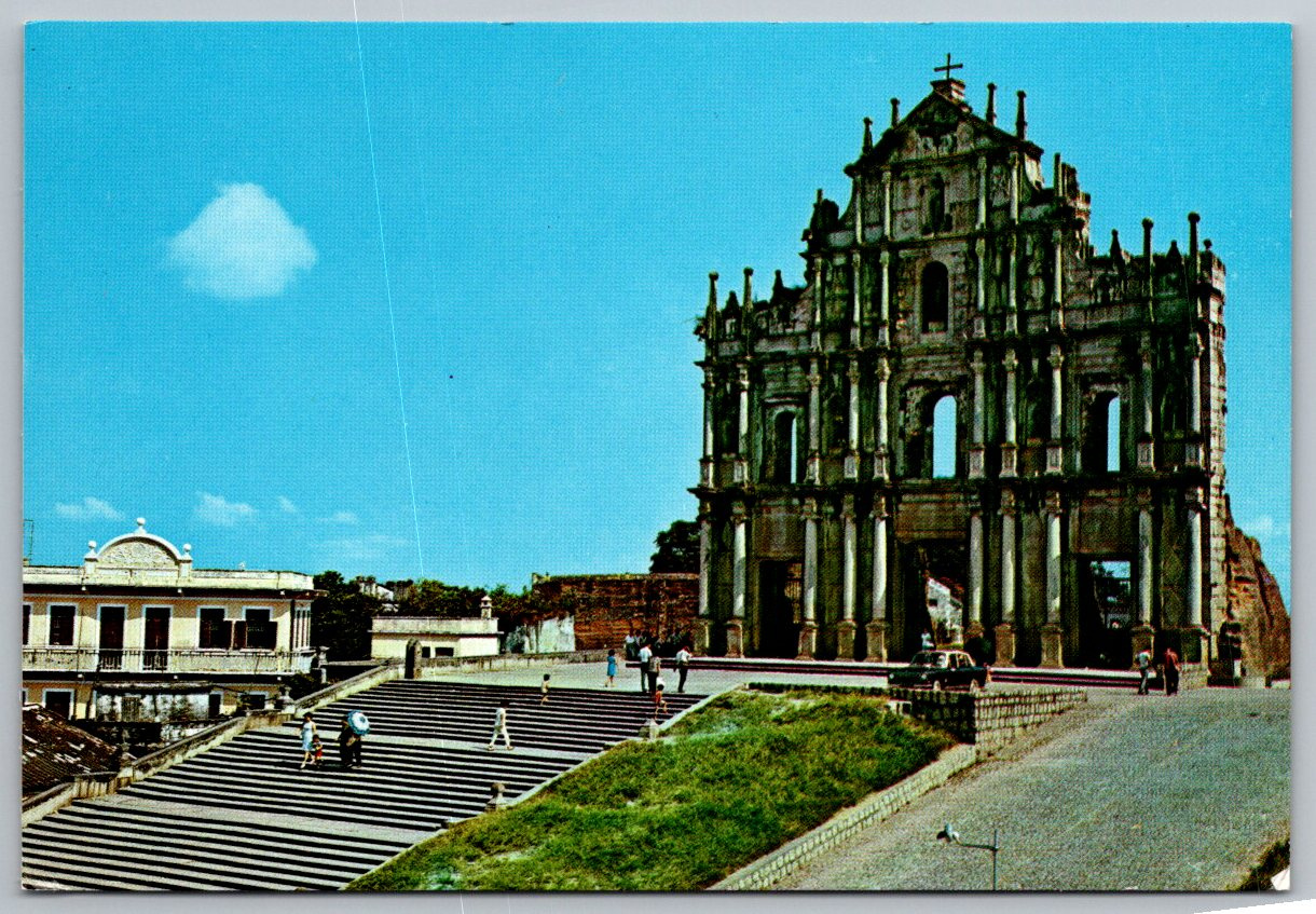 Vintage 1960s Ruins of St Paul's Cathedral Macau Chrome Postcard