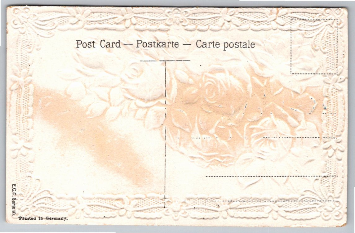 Antique 1900s Embossed Red Roses German Lace Border Postcard - Back / Reverse View