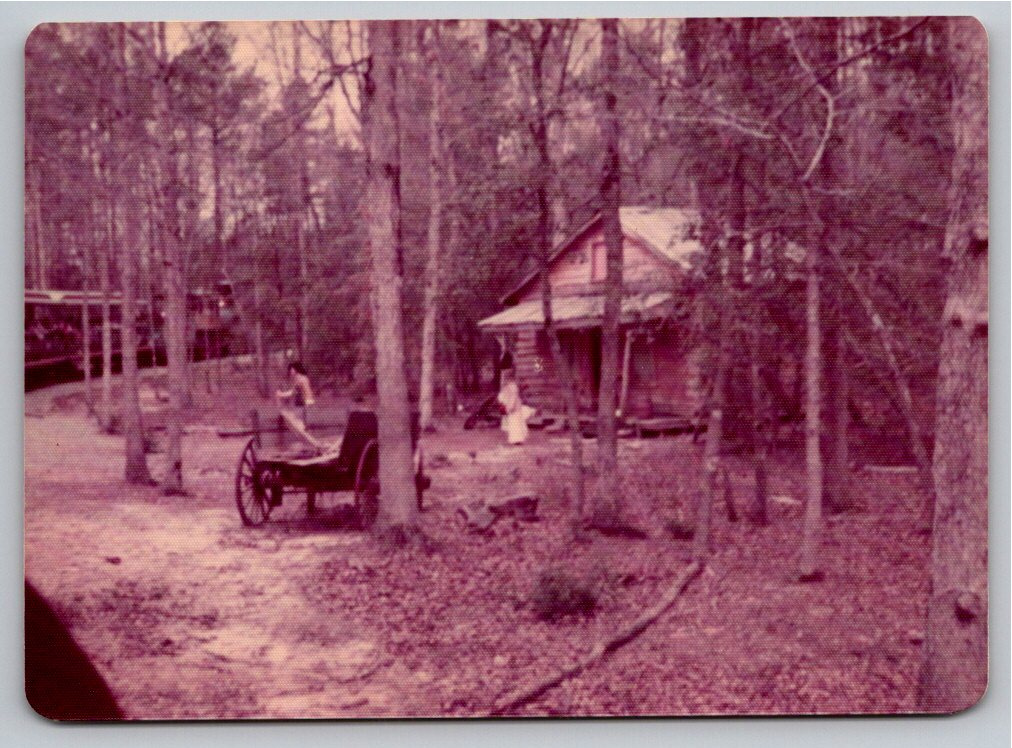 Vintage 1970s Narrow Gauge Train Ride & Log Cabin Color Photo