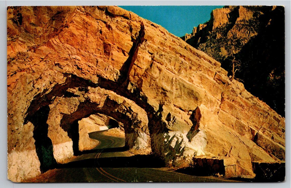 Vintage Yellowstone Cody Road Triple Tunnels Wyoming Postcard