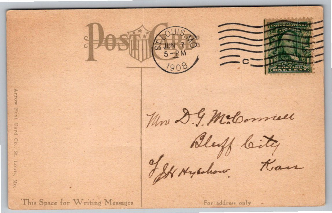 1908 Horse & Carriage Forest Park Lindell Entrance St Louis - Back / Reverse View