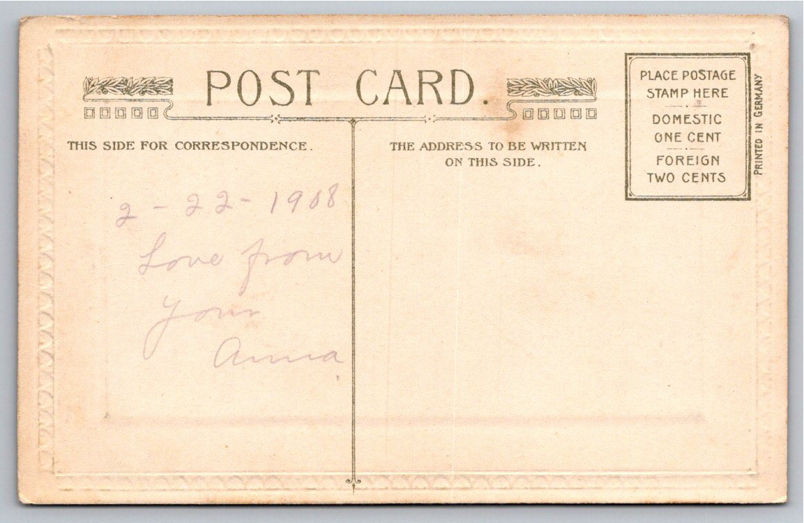 1908 Antique George Washington Portrait Embossed Postcard Germany - Back / Reverse View