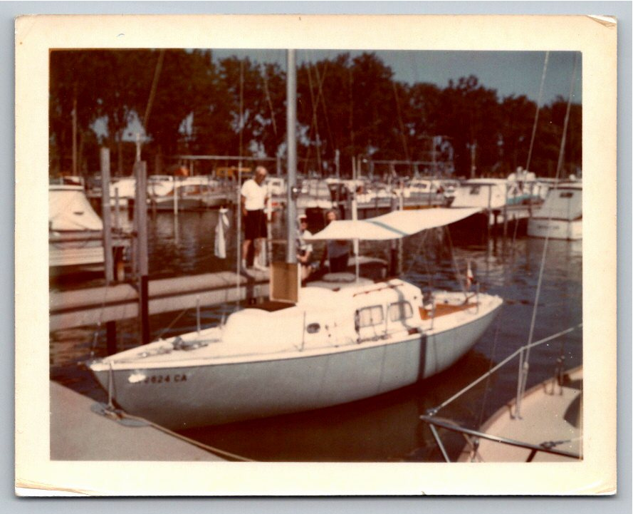 Vintage 1970s California Sailboat at Marina Dock Color Snapshot