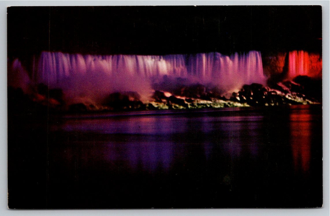 Vintage Niagara Falls Postcard: Illuminated American Falls View