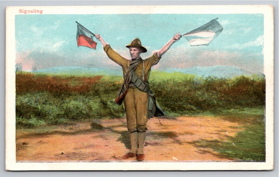 WWI US Military Signal Corps Semaphore Flag Illustrated Postcard