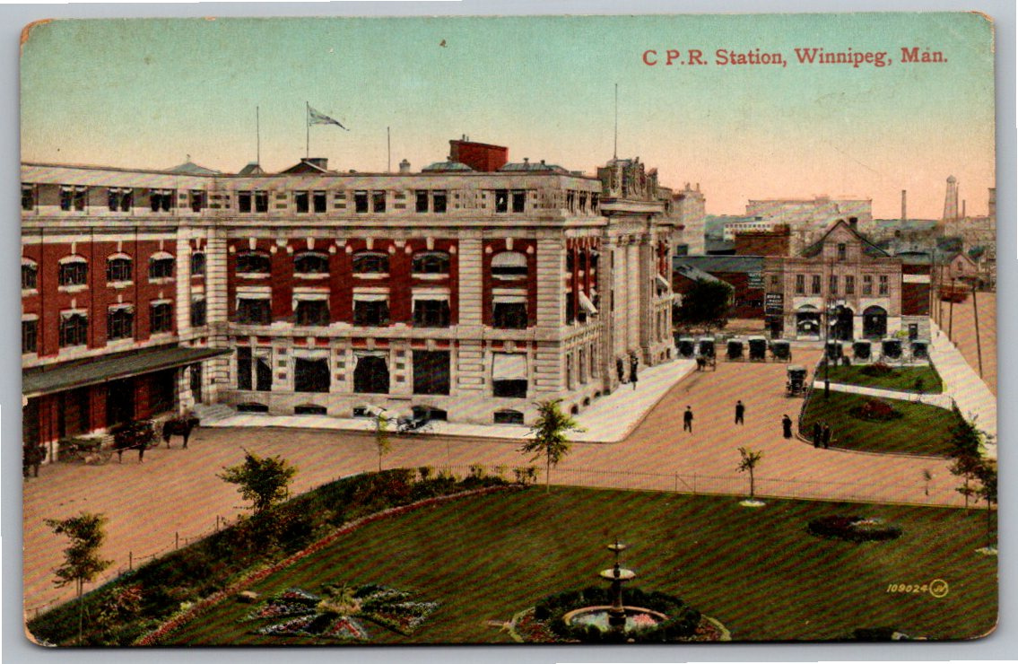 Vintage 1908 CPR Station Winnipeg Postcard by Valentine & Sons