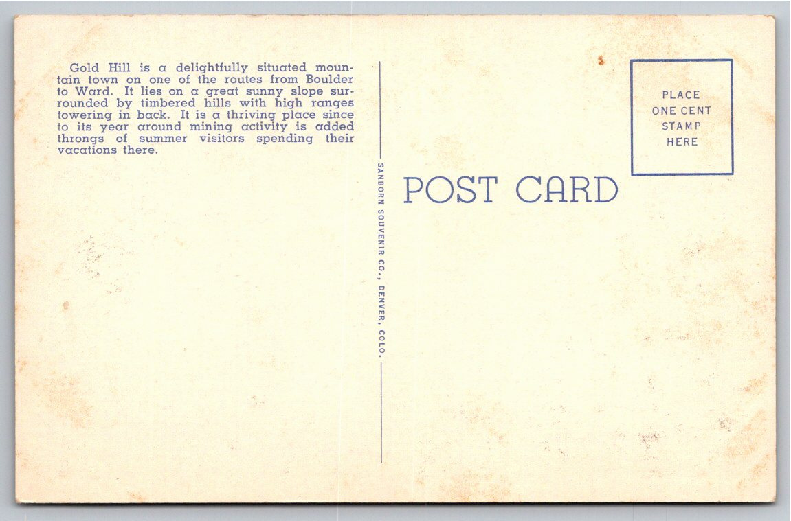 1936 Gold Hill Colorado Boulder Mountain District Vintage - Back / Reverse View