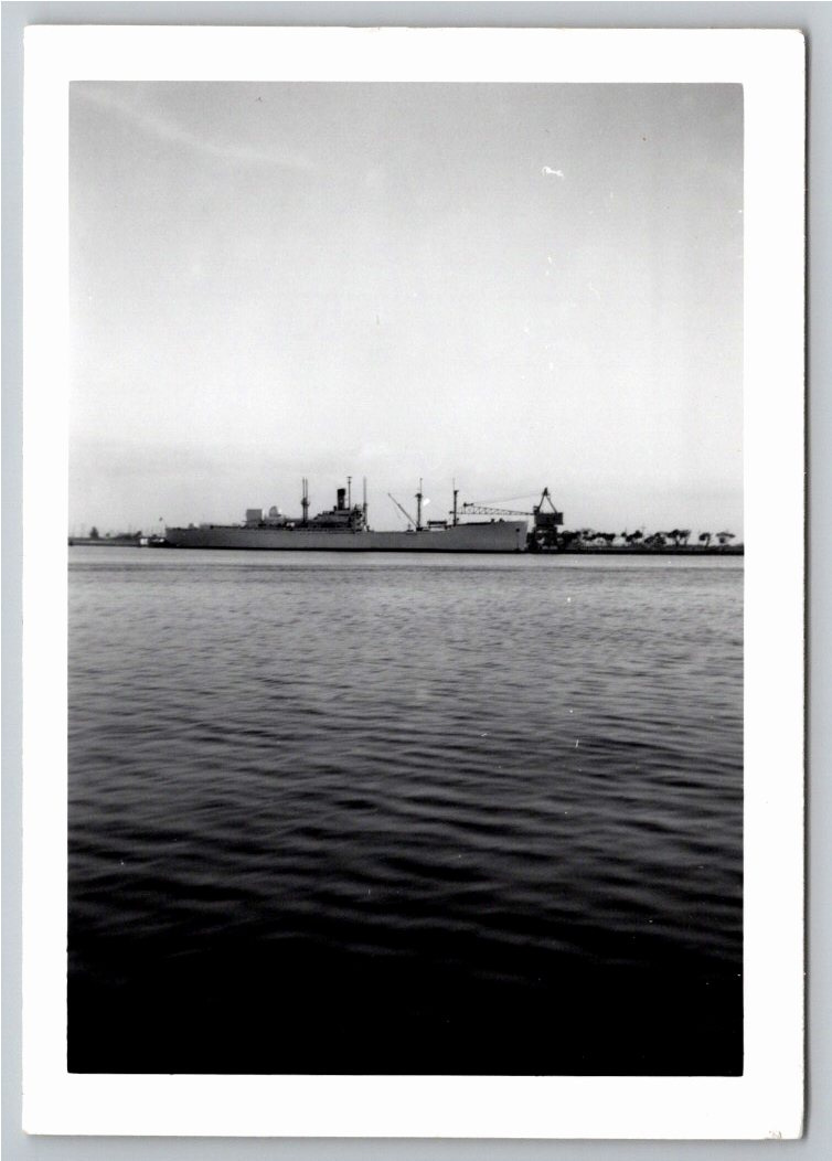 1950s Naval Cargo Transport Ship Harbor Vintage B&W Snapshot