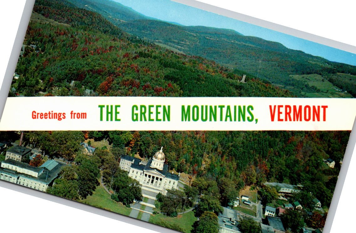 Vintage Green Mountains Vermont State Capitol Aerial Postcard