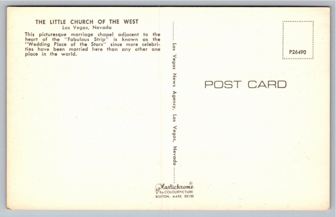 Vintage Postcard: The Little Church of the West in Las Vegas - Back / Reverse View