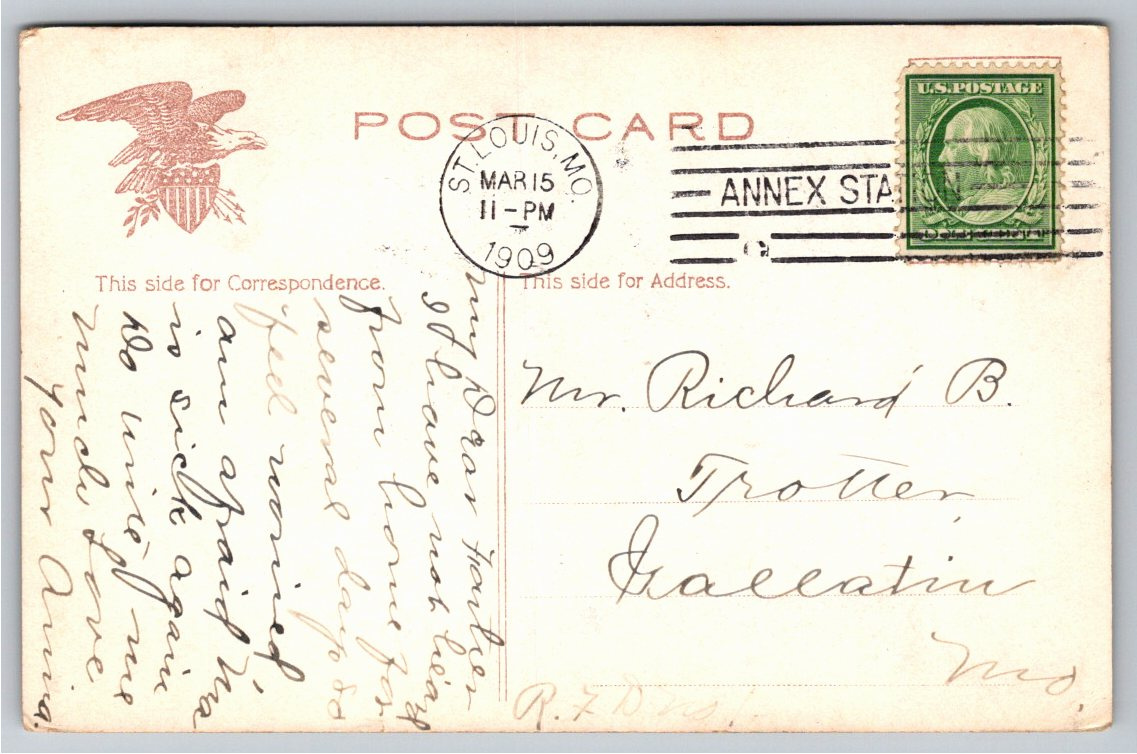 1909 City of Moline Mississippi River Steamboat Antique Postcard - Back / Reverse View