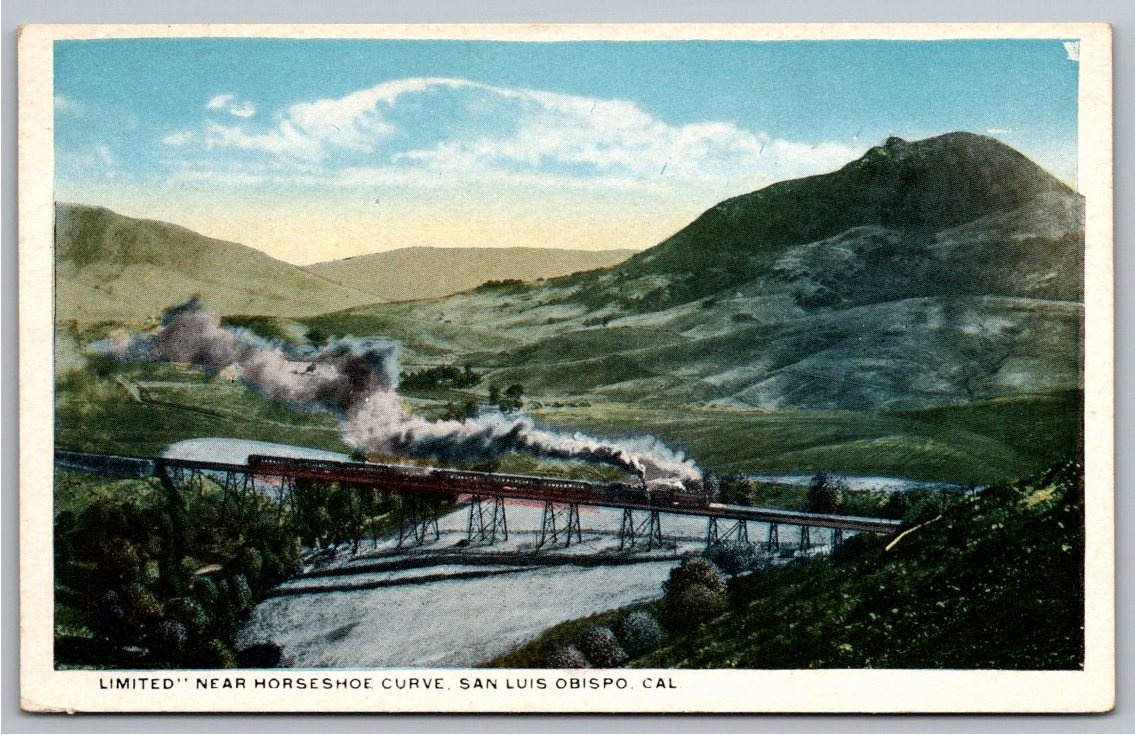 Vintage 1910s San Luis Obispo Steam Train Horseshoe Curve