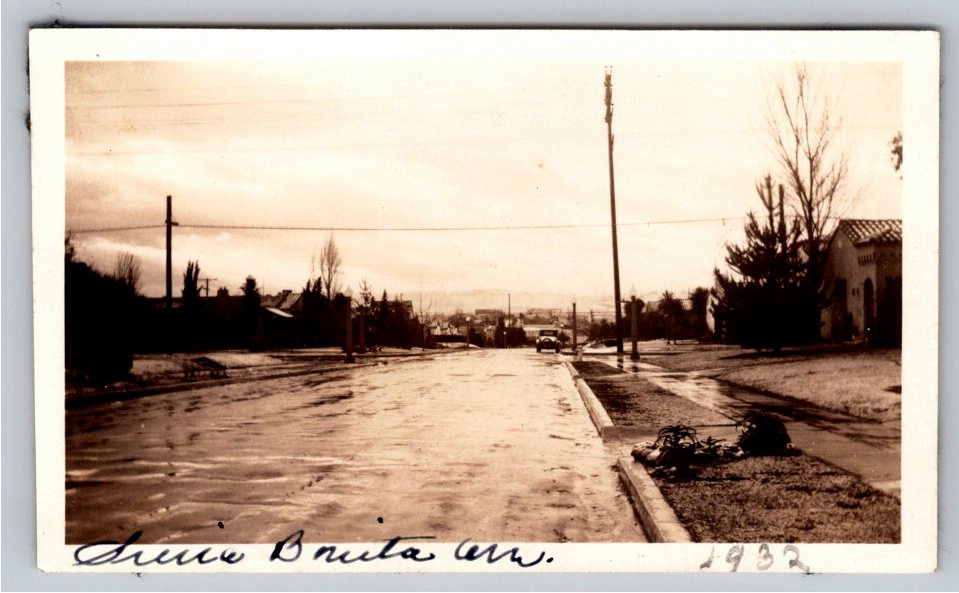 Vintage 1932 Sierra Bonita Avenue Wet Street Scene B&W Photograph