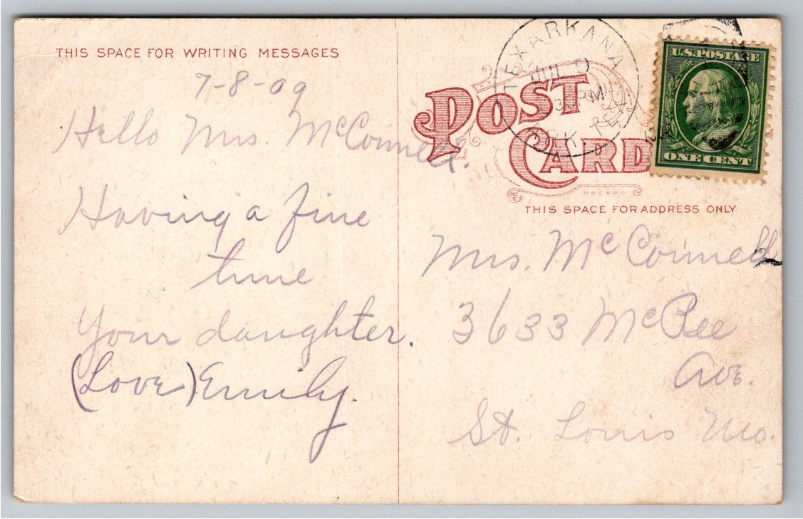 1909 Texarkana State Line Avenue Street View Vintage Postcard - Back / Reverse View