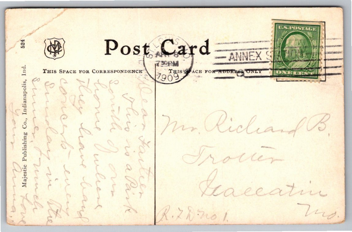 1909 Tower Grove Park St. Louis Sunday Concert Vintage Postcard - Back / Reverse View