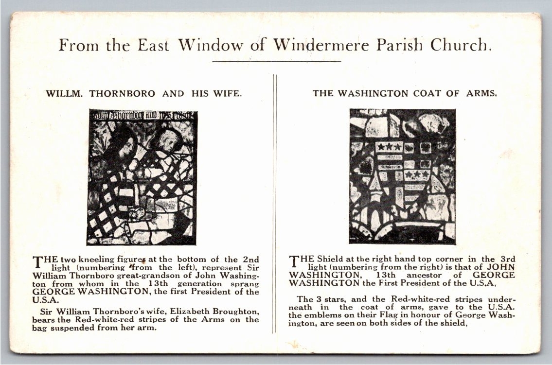 1910s George Washington Coat of Arms Windermere Church Postcard