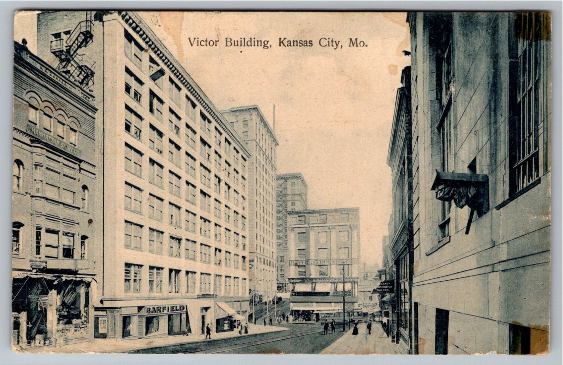 Vintage 1913 Victor Building Kansas City Missouri Street Scene