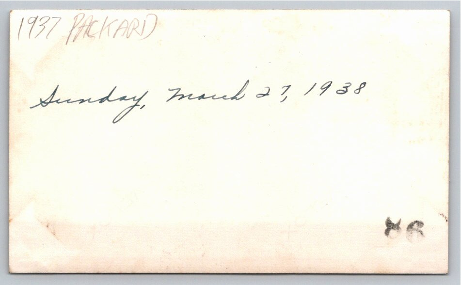 Vintage 1937 Packard Sedan Photo Snapshot - March 27, 1938 - Back / Reverse View