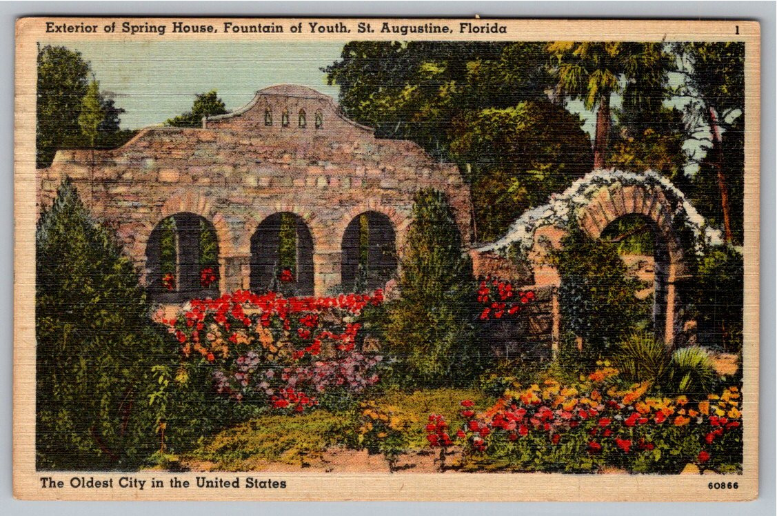 1946 Fountain of Youth Spring House St. Augustine Linen Postcard