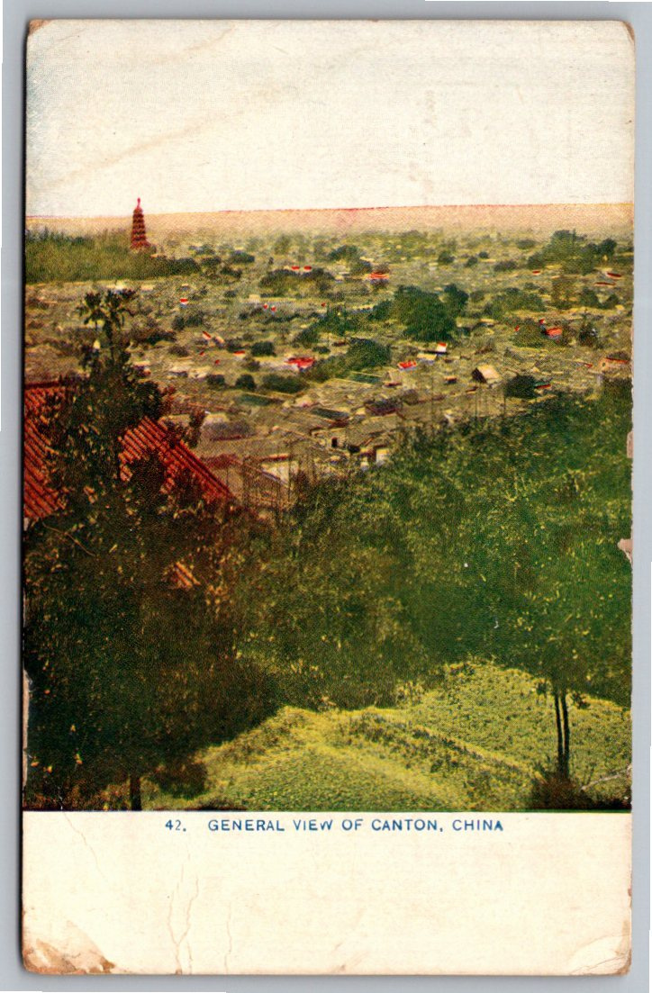 1900s Canton City Panorama Postcard: Vintage Guangzhou Pagoda